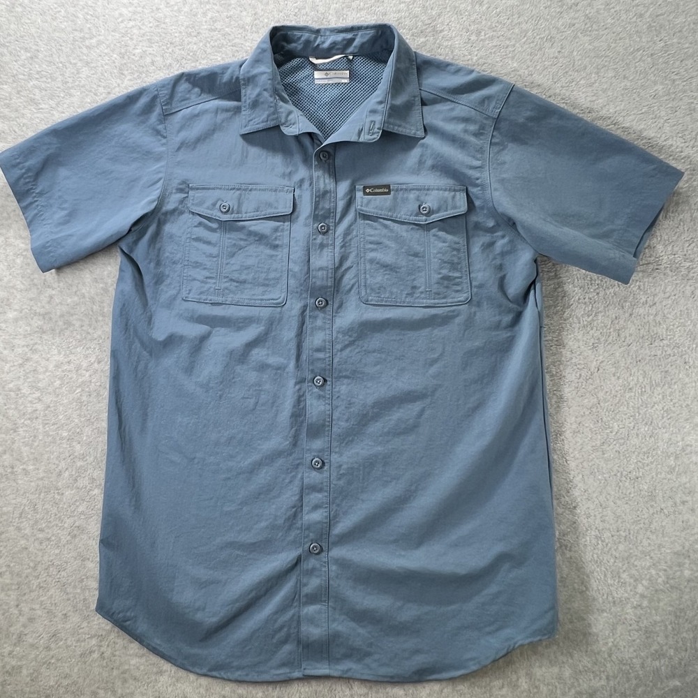 Columbia Sportswear Fishing Shirt Mens Medium Blue Vented Mesh Lined Gorpcore